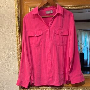 Chico's Vibrant Pink Long-Sleeve Button-Down Shirt